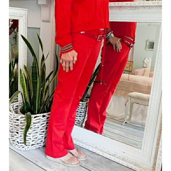 LAUNDRY BY SHELLI SEGAL RED STRETCH ZIP FRNT PANTS - Picture 4 of 8
